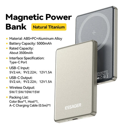 Essager Thin Magnetic Wireless Power Bank 20W 5000mAh – Portable Fast Charging for iPhone