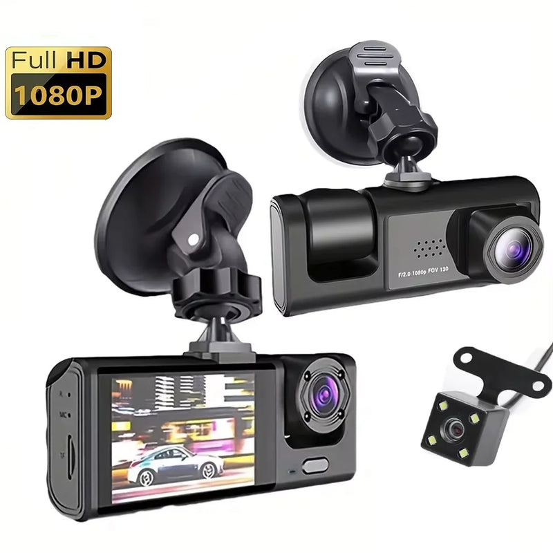 3-Channel Full HD 1080P Dash Cam with Night Vision and Parking Monitor