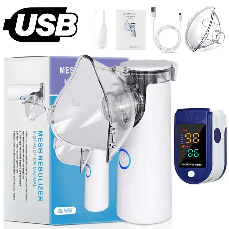 Portable Mesh Nebulizer + Digital Pulse Oximeter - Silent Portable with Auto-Cleaning for Adults and Children £22.50