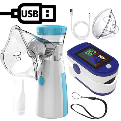 Portable Mesh Nebulizer + Digital Pulse Oximeter - Silent Portable with Auto-Cleaning for Adults and Children £22.50