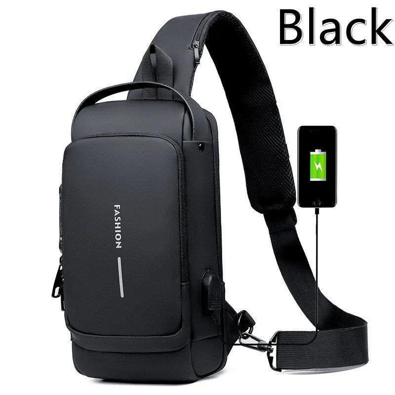 New Men's Anti theft Chest Bag USB Charging Shoulder Strap School Short distance Gym Exercise