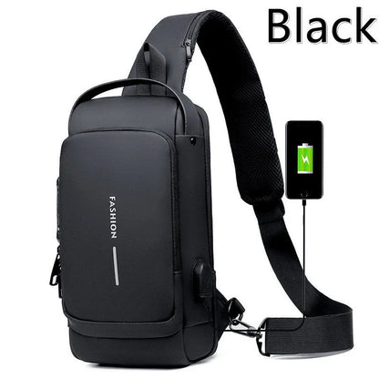 New Men's Anti theft Chest Bag USB Charging Shoulder Strap School Short distance Gym Exercise