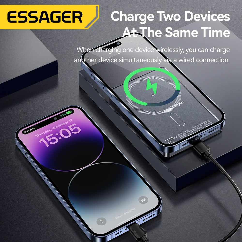 Essager Thin Magnetic Wireless Power Bank 20W 5000mAh – Portable Fast Charging for iPhone