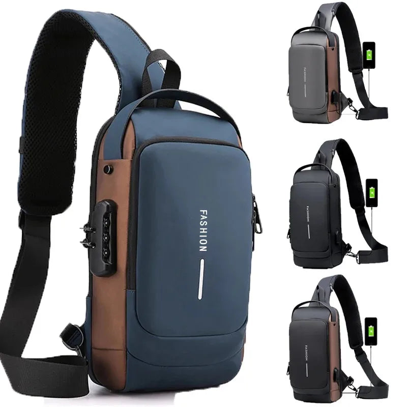 New Men's Anti theft Chest Bag USB Charging Shoulder Strap School Short distance Gym Exercise