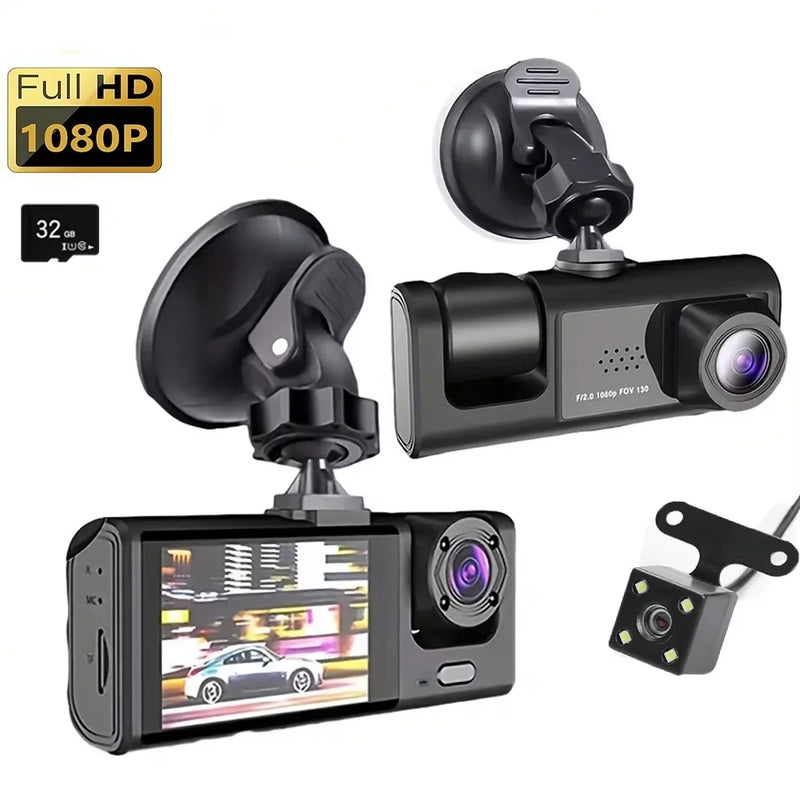 3-Channel Full HD 1080P Dash Cam with Night Vision and Parking Monitor