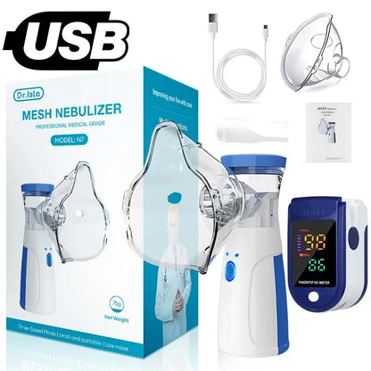 Portable Mesh Nebulizer + Digital Pulse Oximeter - Silent Portable with Auto-Cleaning for Adults and Children £22.50