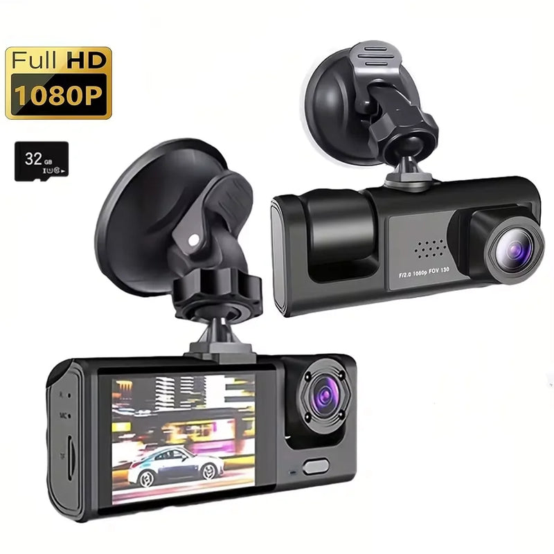 3-Channel Full HD 1080P Dash Cam with Night Vision and Parking Monitor