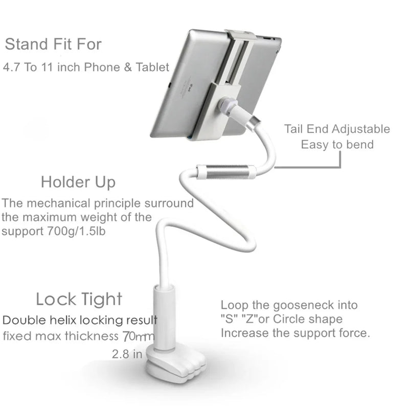 Flexible Long Arm Tablet and Phone Holder – Desk or Bed Mount