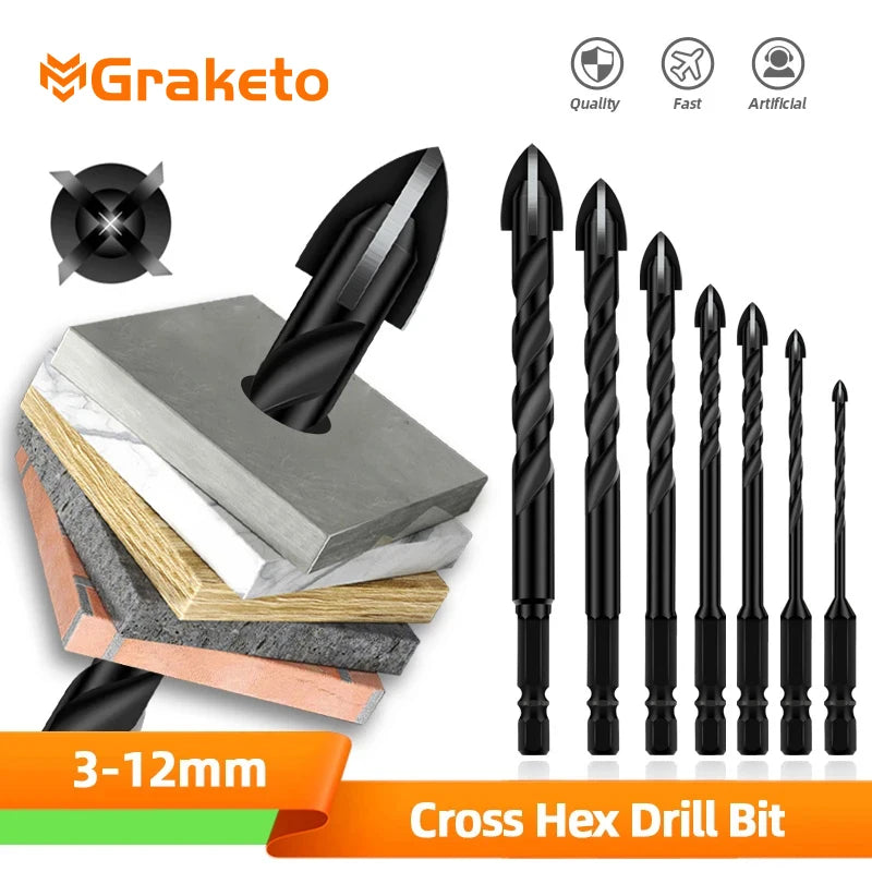 Hex Tile Drill Bit Set for Glass, Concrete, Ceramic