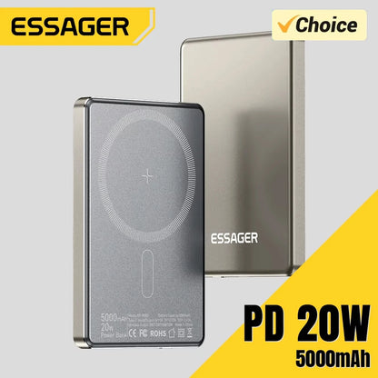 Essager Thin Magnetic Wireless Power Bank 20W 5000mAh – Portable Fast Charging for iPhone