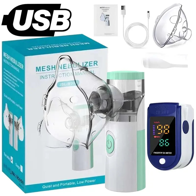 Portable Mesh Nebulizer + Digital Pulse Oximeter - Silent Portable with Auto-Cleaning for Adults and Children £22.50