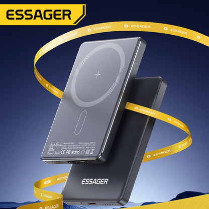 Essager Thin Magnetic Wireless Power Bank 20W 5000mAh – Portable Fast Charging for iPhone